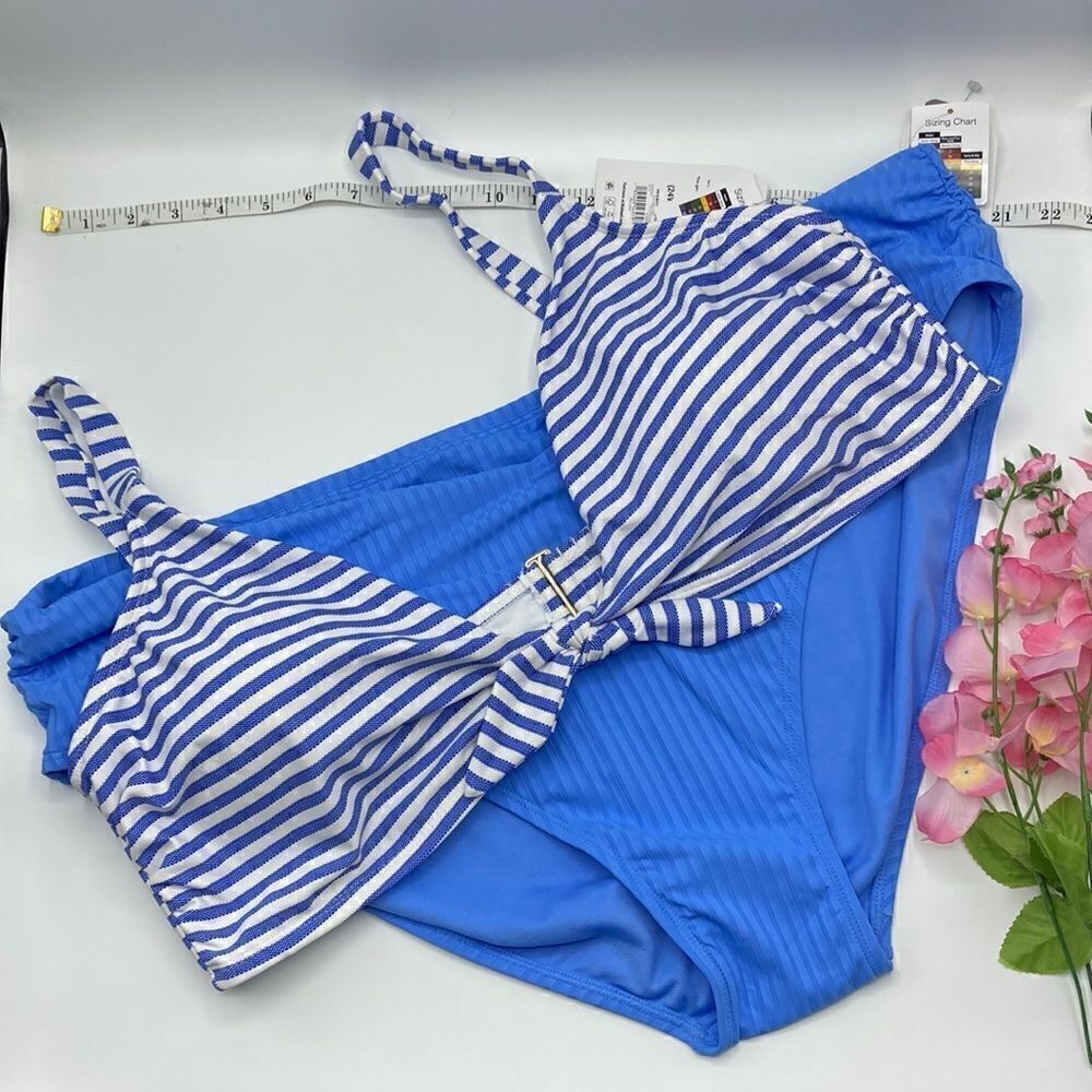 TIE Front Bralette Swim Top & Ribbed Bottom Swimsuit Bathing Suit Bikini Size 3X